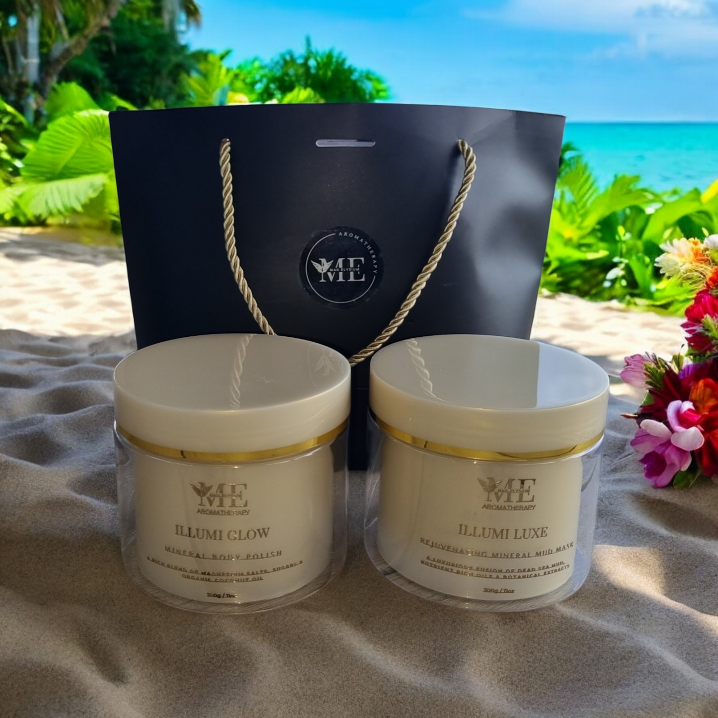 Deluxe Combo Illumi Glow Mineral Body Polish & Illumi Luxe Rejuvenating Mineral Mud Mask & Gift Bag, Front View