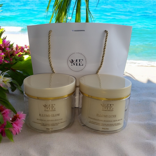 Deluxe Combo Illumi Glow Mineral Body Polish & Illumi Luxe Rejuvenating Mineral Mud Mask & Gift Bag, Front View