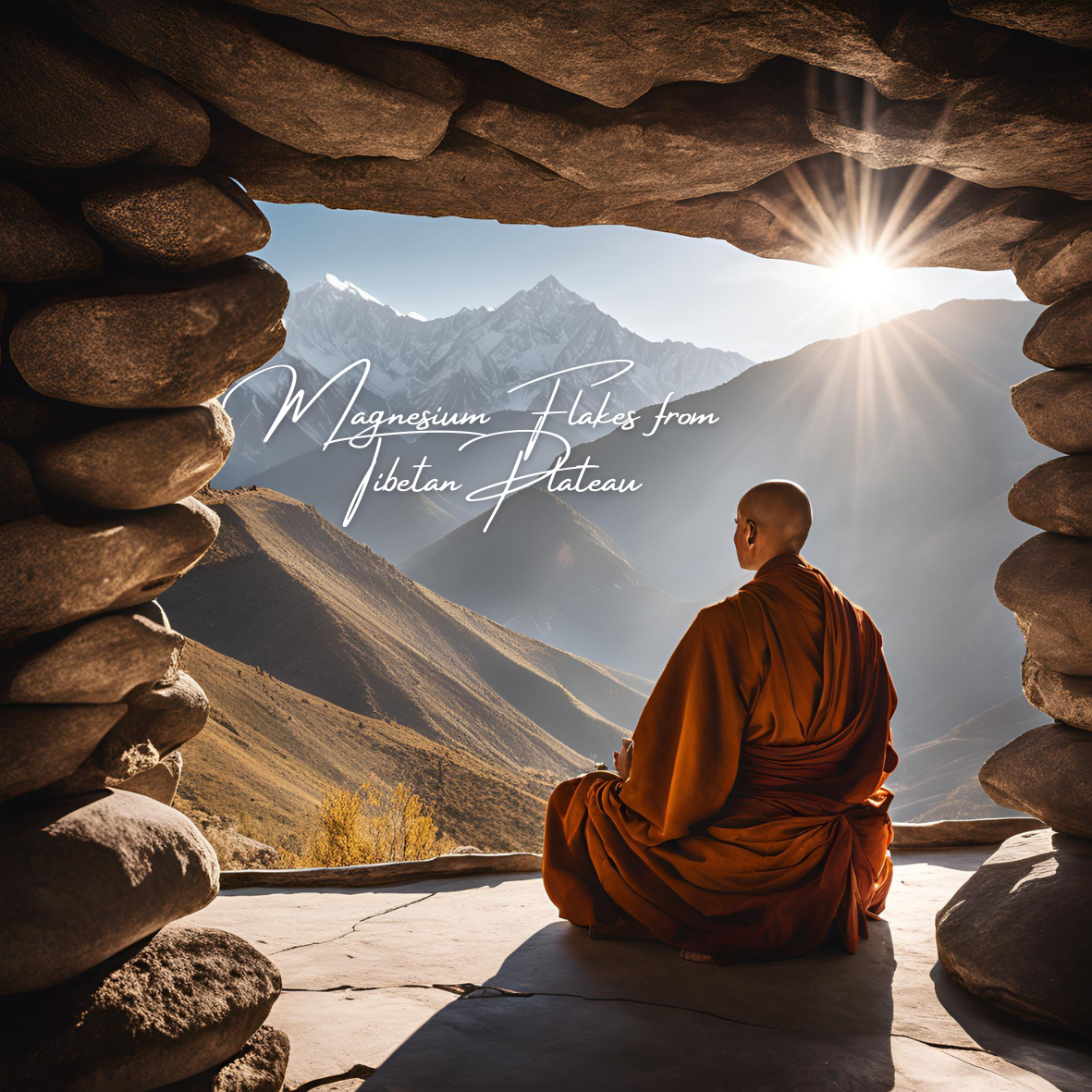 Monk looking at Tibetan Plateau Mag Elysium Magnesium Oil Spray